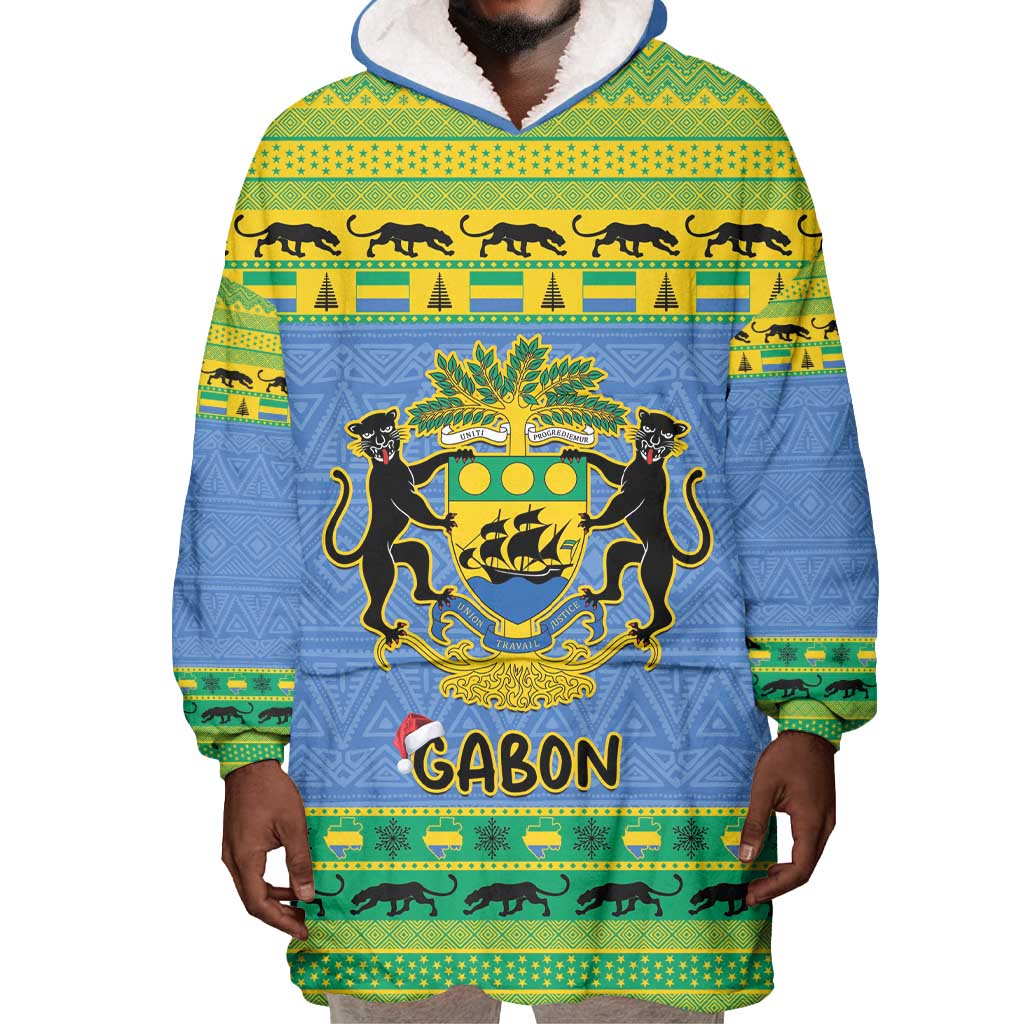 Afro Gabon Christmas Wearable Blanket Hoodie Coat Of Arms Mix African Pattern LT15