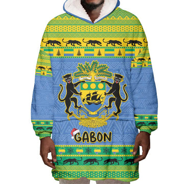 Afro Gabon Christmas Wearable Blanket Hoodie Coat Of Arms Mix African Pattern LT15
