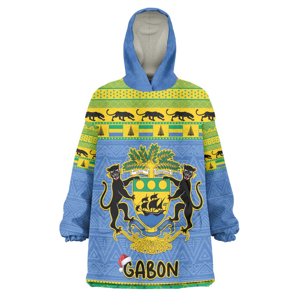 Afro Gabon Christmas Wearable Blanket Hoodie Coat Of Arms Mix African Pattern LT15
