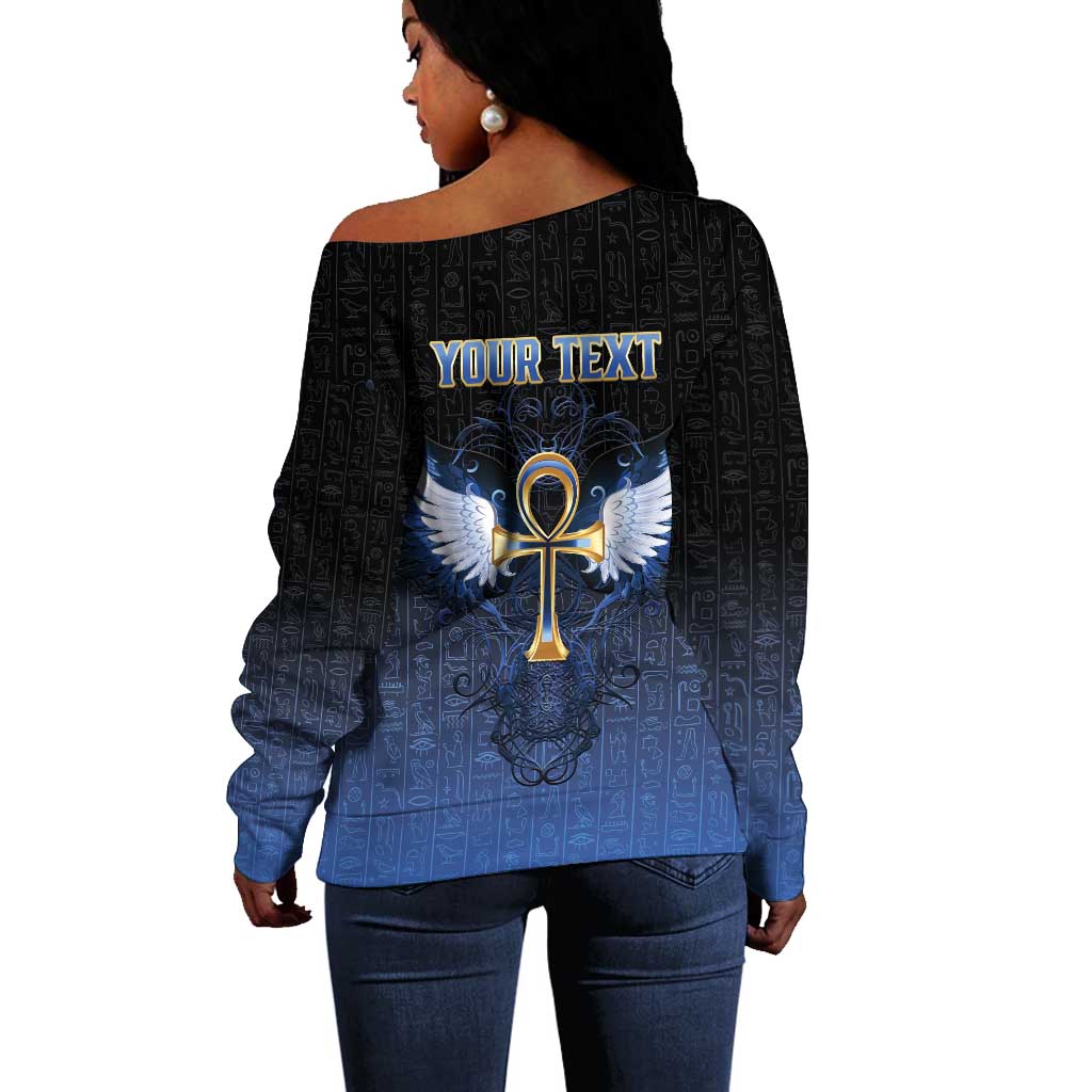 Personalised Egyptian Ankh Off Shoulder Sweater Egypt Hieroglyphs Pattern LT15