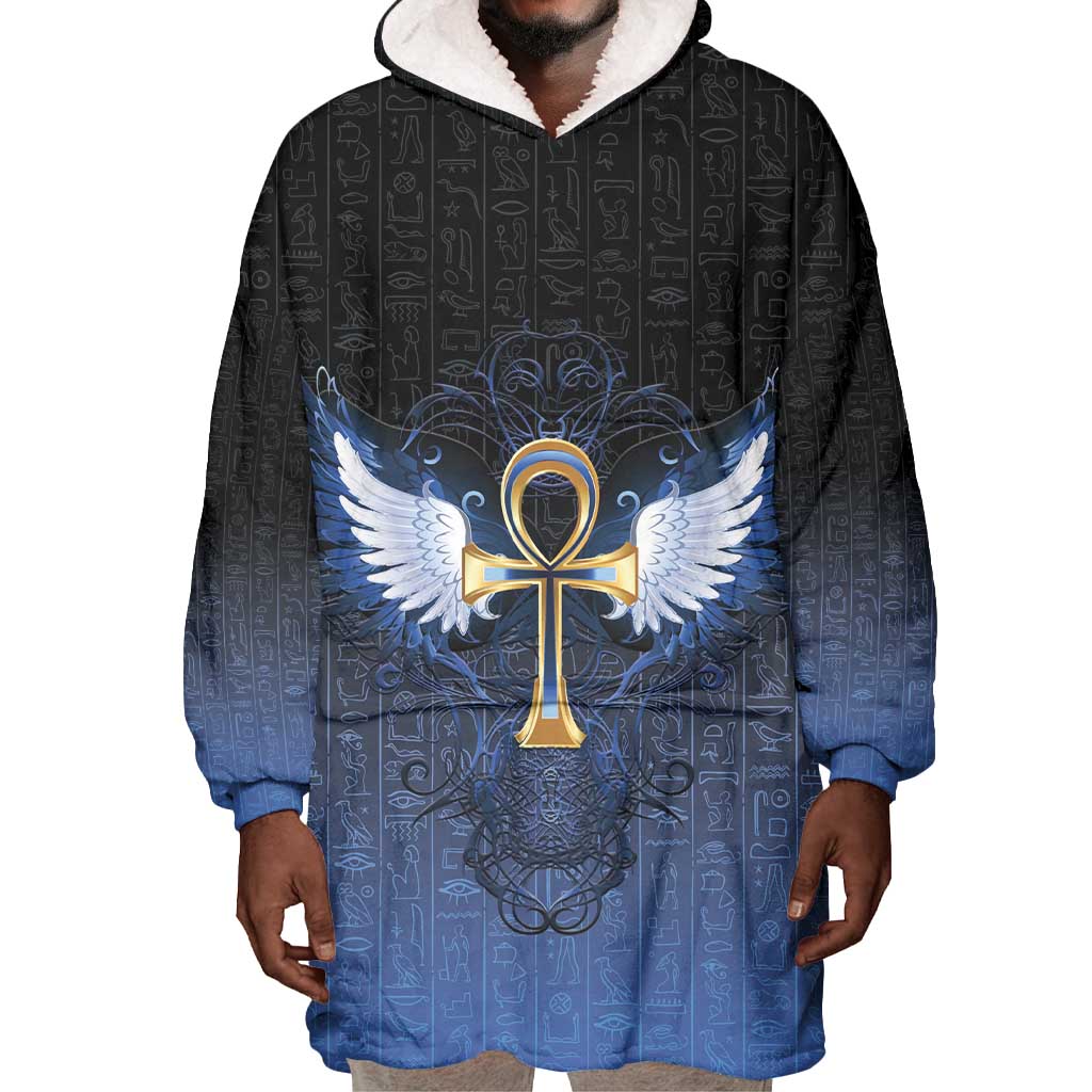 Personalised Egyptian Ankh Wearable Blanket Hoodie Egypt Hieroglyphs Pattern LT15