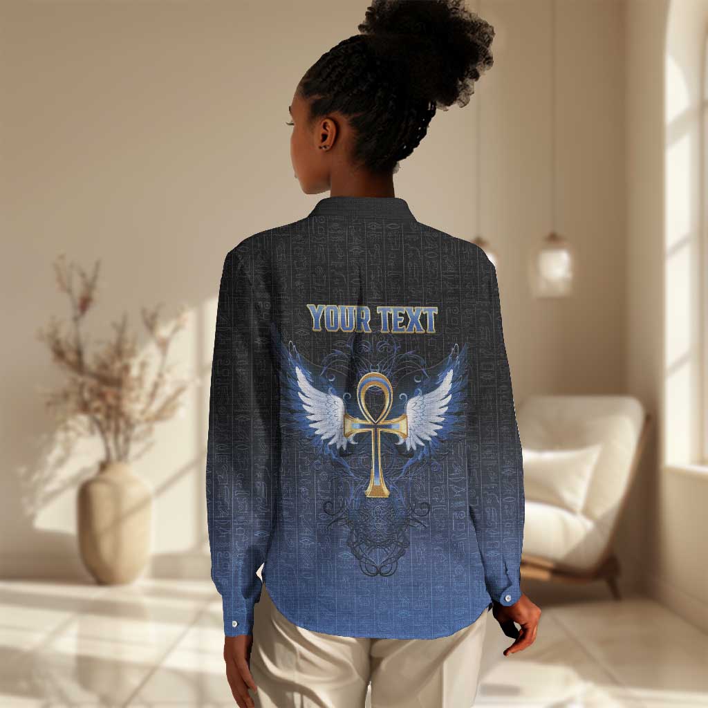 Personalised Egyptian Ankh Women Casual Shirt Egypt Hieroglyphs Pattern LT15