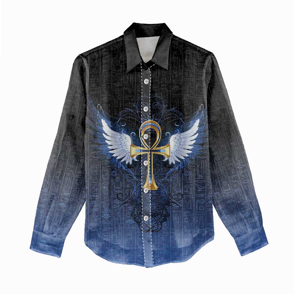 Personalised Egyptian Ankh Women Casual Shirt Egypt Hieroglyphs Pattern LT15
