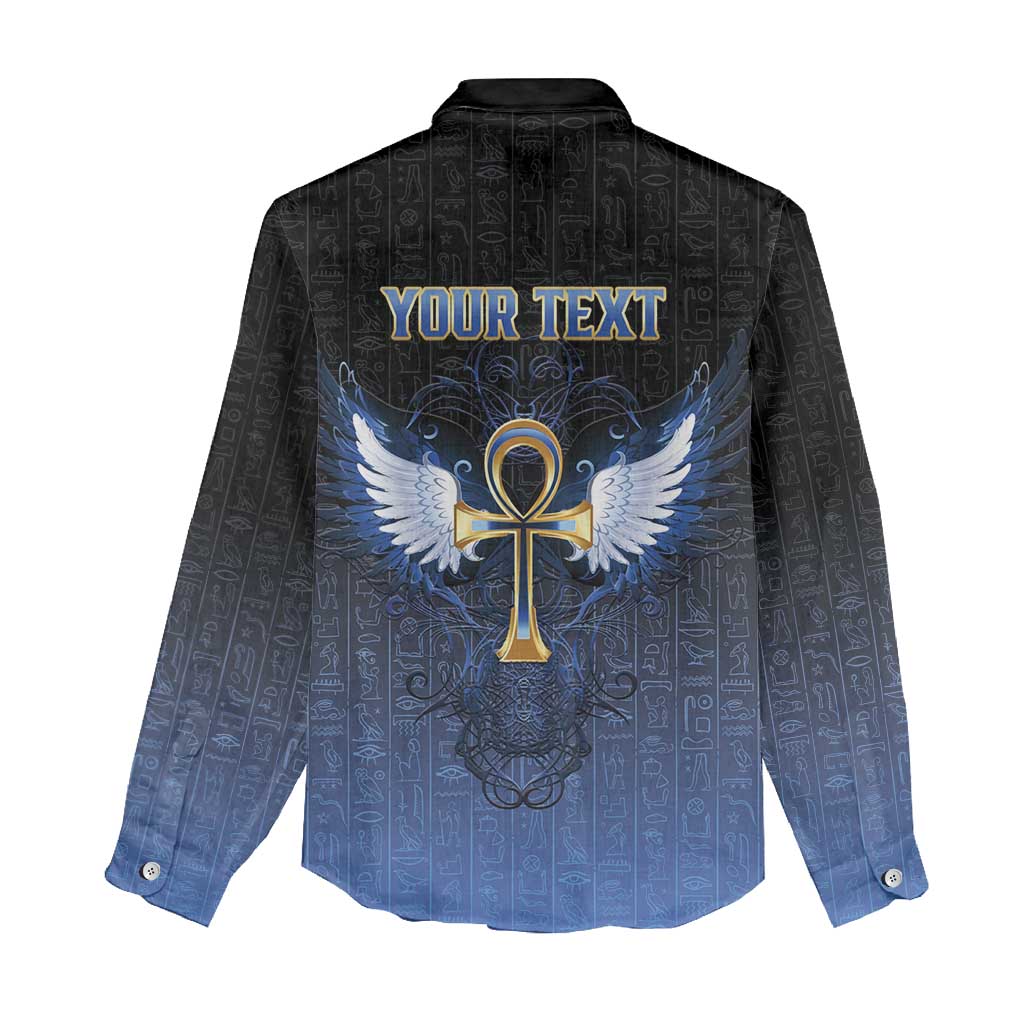 Personalised Egyptian Ankh Women Casual Shirt Egypt Hieroglyphs Pattern LT15