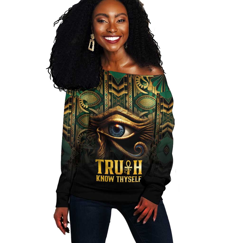 Egypt Eye of Horus Off Shoulder Sweater Golden Ancient Egypt Pattern LT15