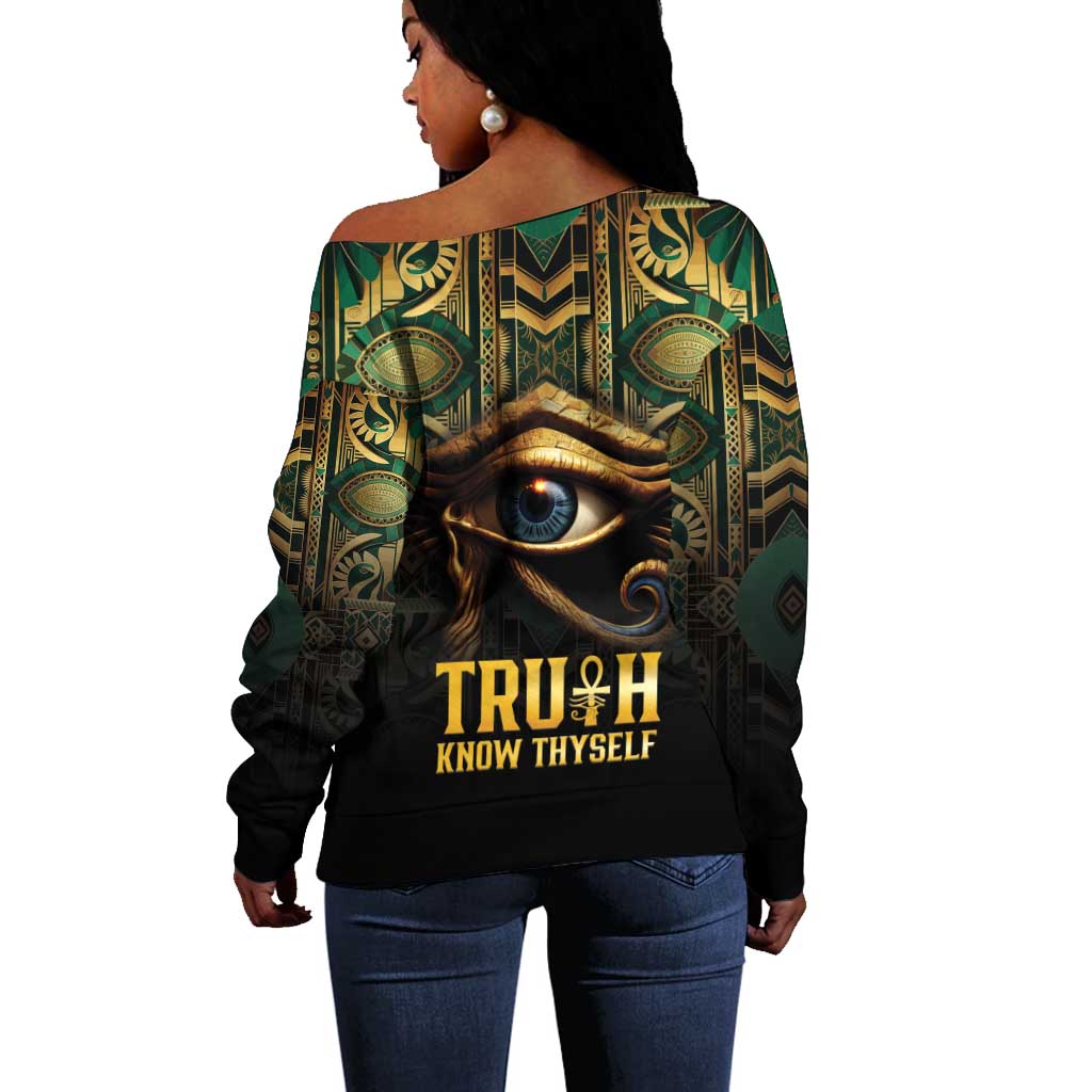 Egypt Eye of Horus Off Shoulder Sweater Golden Ancient Egypt Pattern LT15