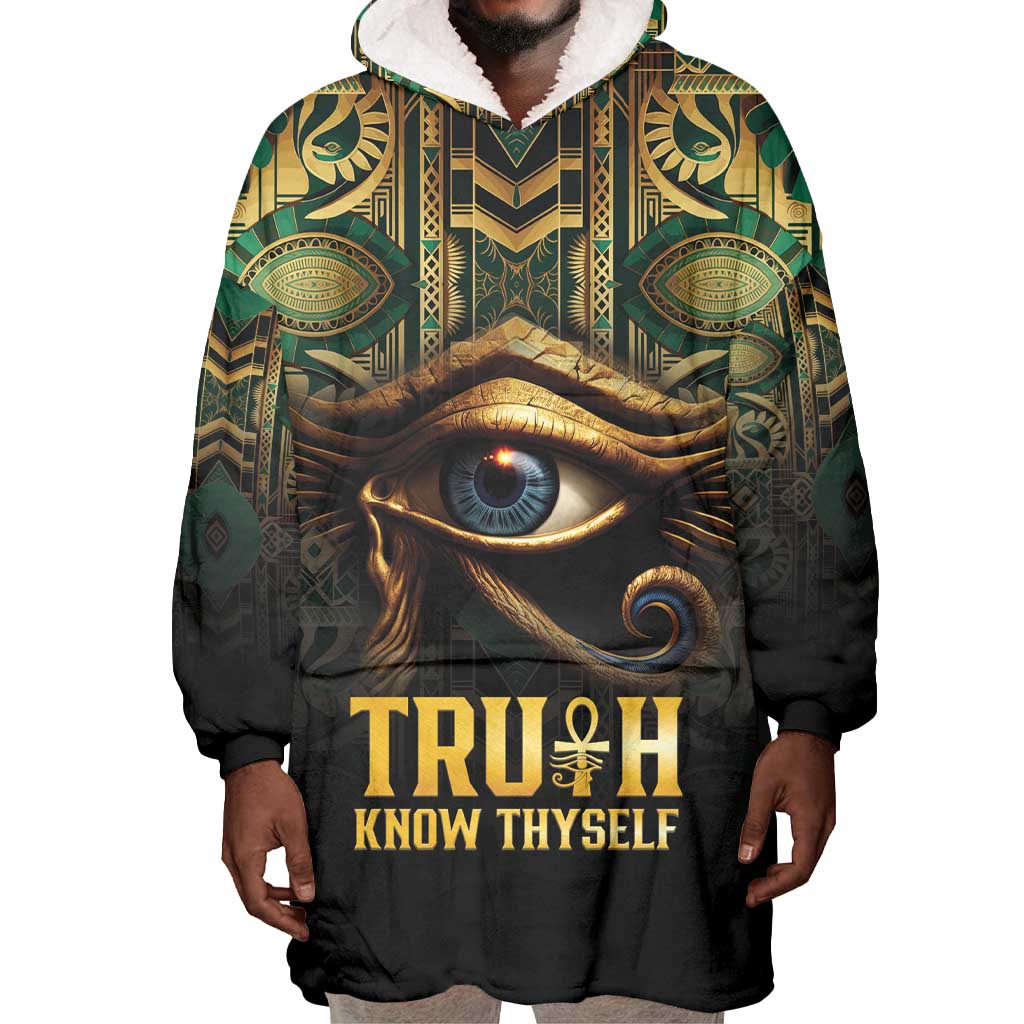 Egypt Eye of Horus Wearable Blanket Hoodie Golden Ancient Egypt Pattern LT15