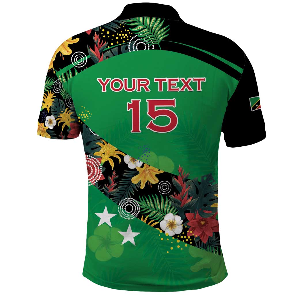 Custom St Kitts and Nevis Cricket Polo Shirt Tropical Flowers Jersey LT15