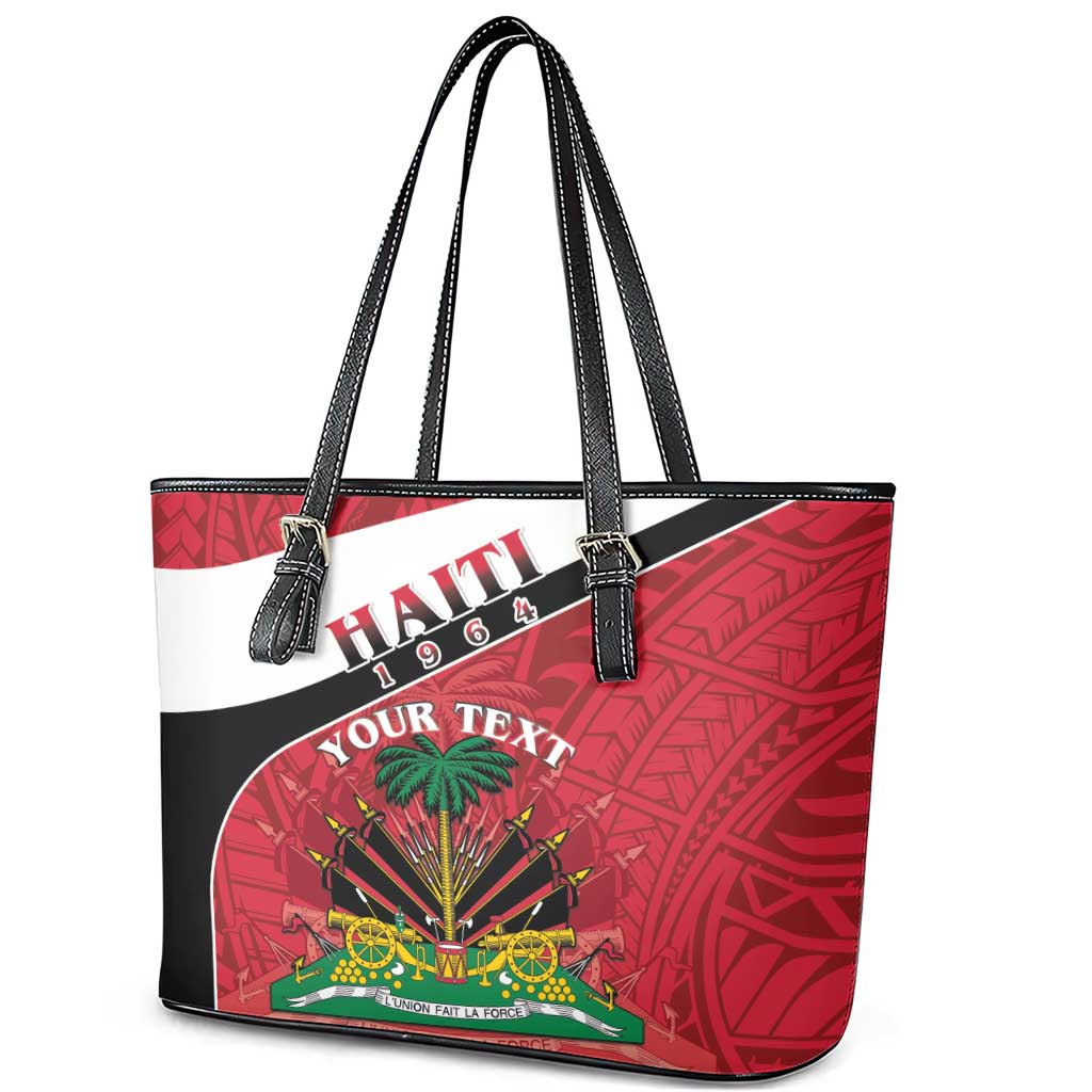 Personalized Haiti Leather Tote Bag Flag 1964 Coat Of Arms - Polynesian Style LT15