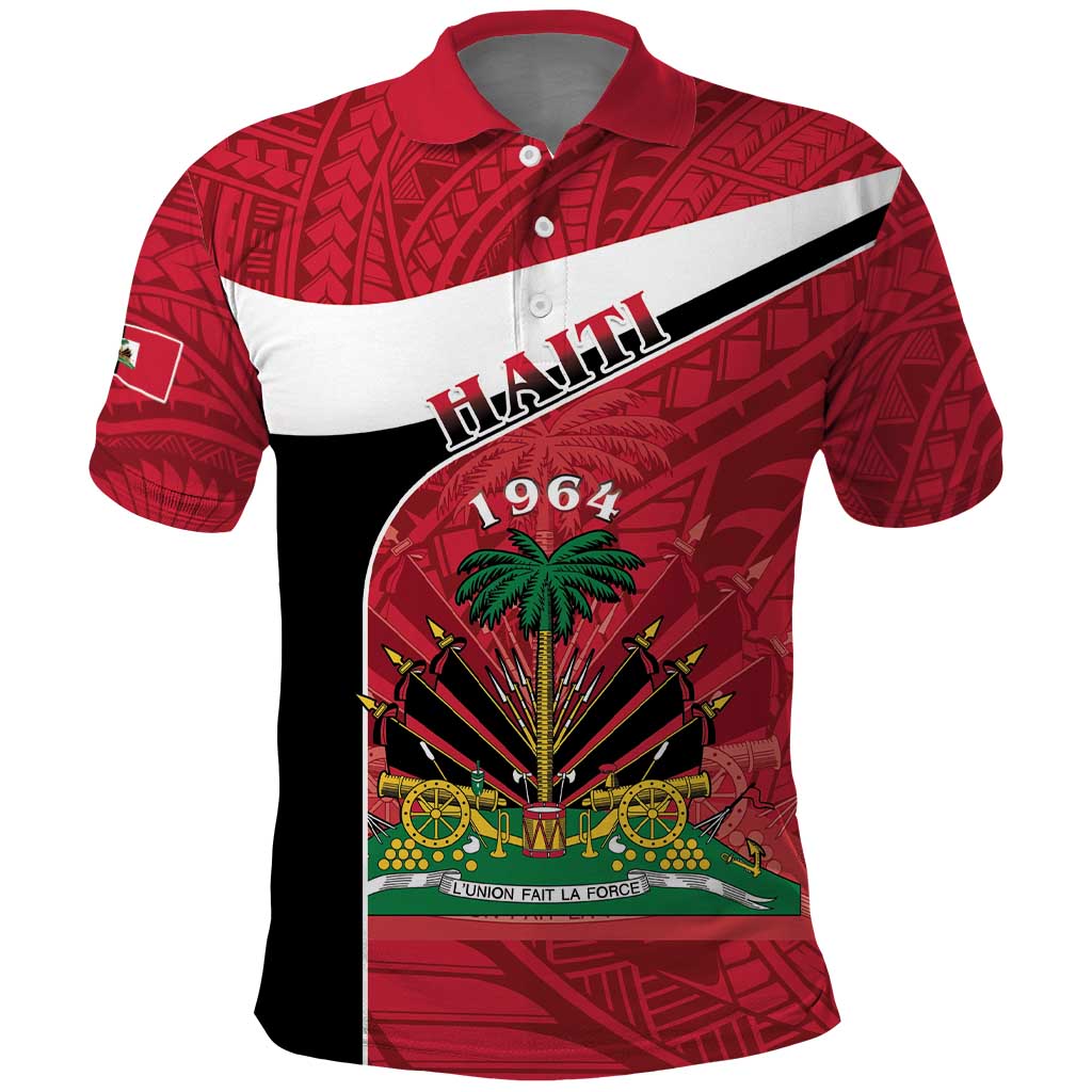 Personalized Haiti Polo Shirt Flag 1964 Coat Of Arms - Polynesian Style LT15