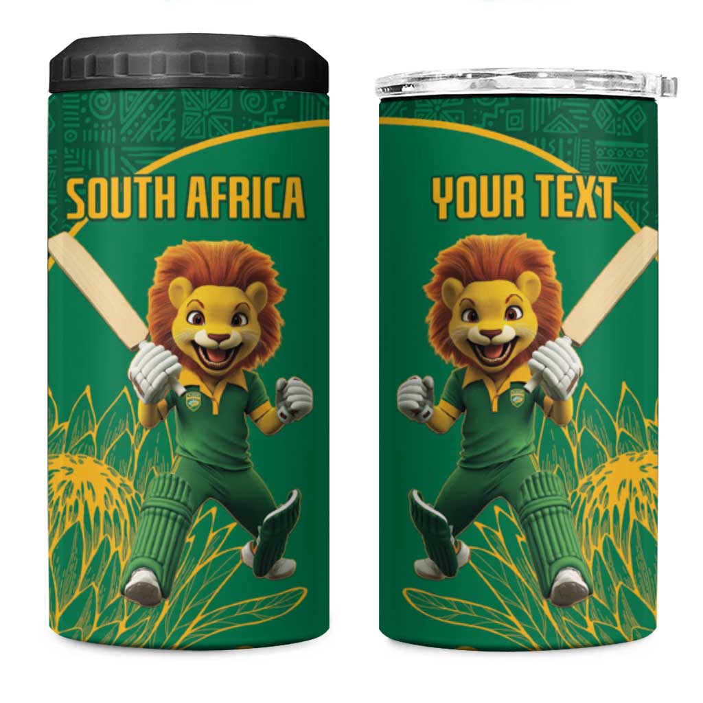 Custom South Africa 4 in 1 Can Cooler Tumbler Lion Mascot Proteas Cricket LT15