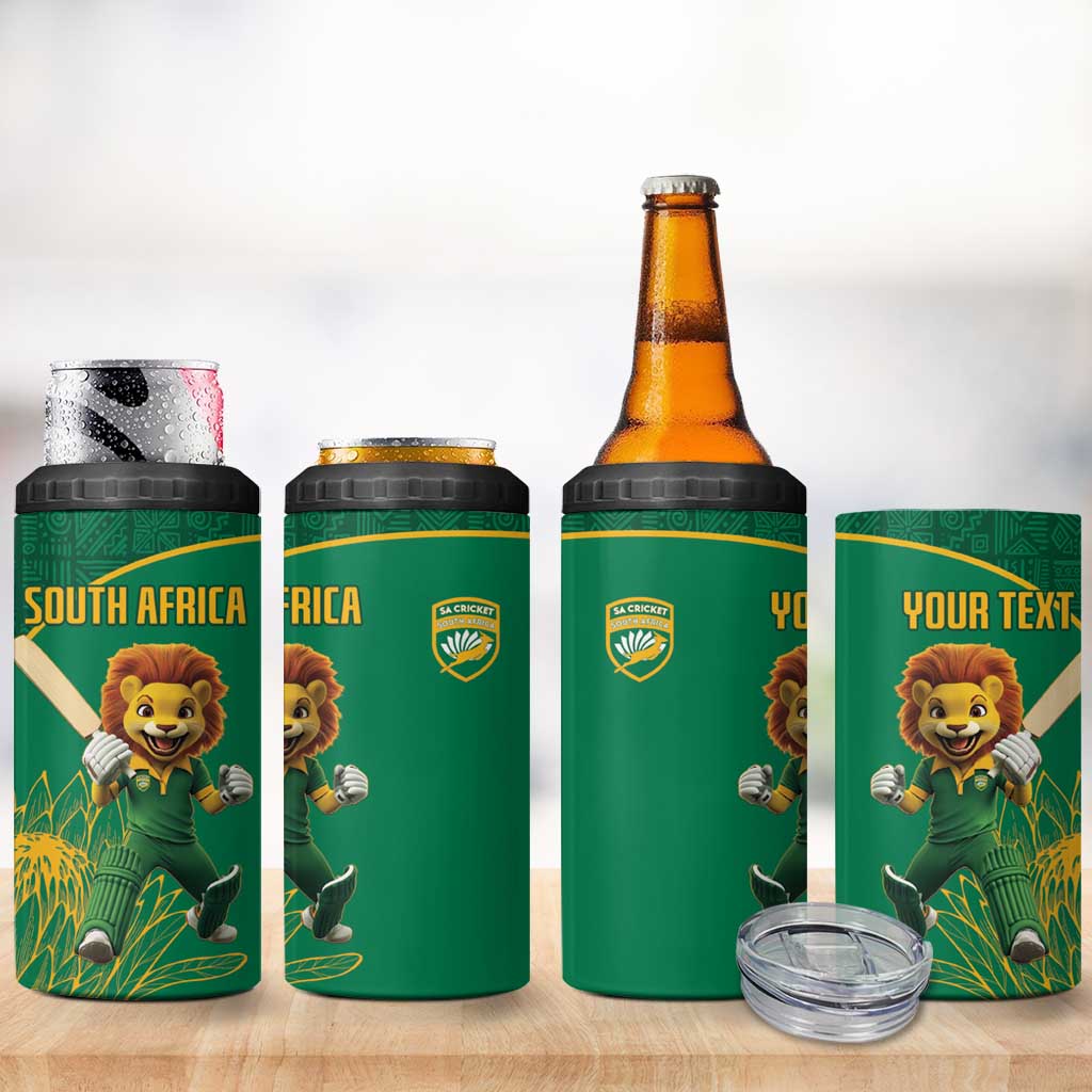 Custom South Africa 4 in 1 Can Cooler Tumbler Lion Mascot Proteas Cricket LT15
