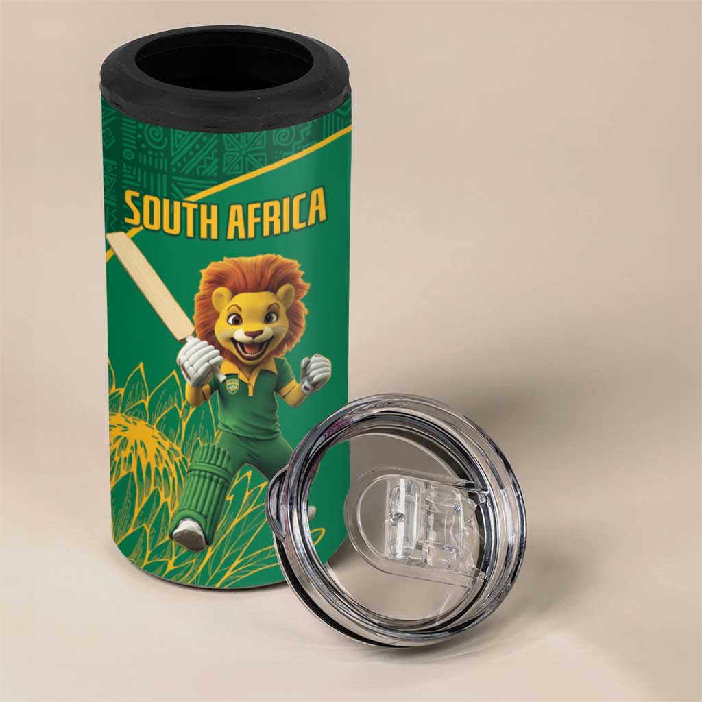 Custom South Africa 4 in 1 Can Cooler Tumbler Lion Mascot Proteas Cricket LT15