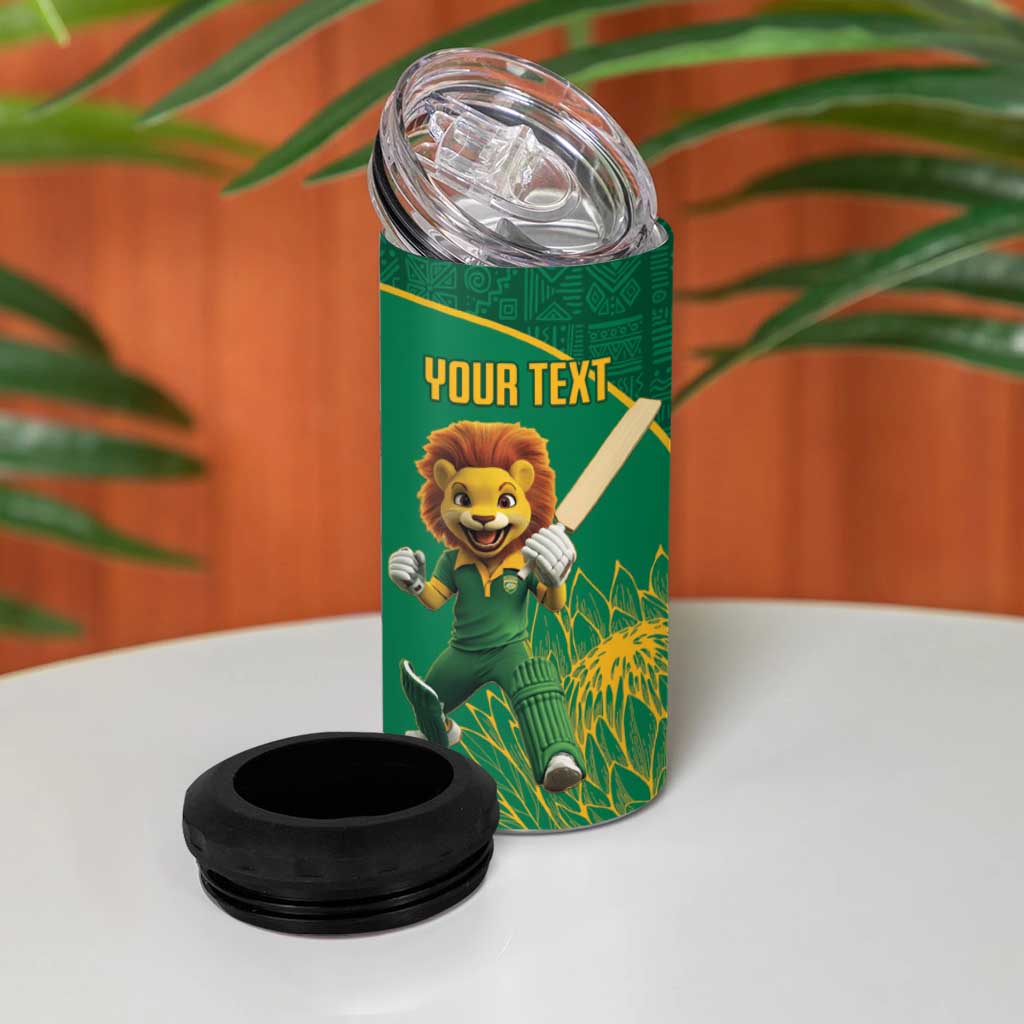 Custom South Africa 4 in 1 Can Cooler Tumbler Lion Mascot Proteas Cricket LT15