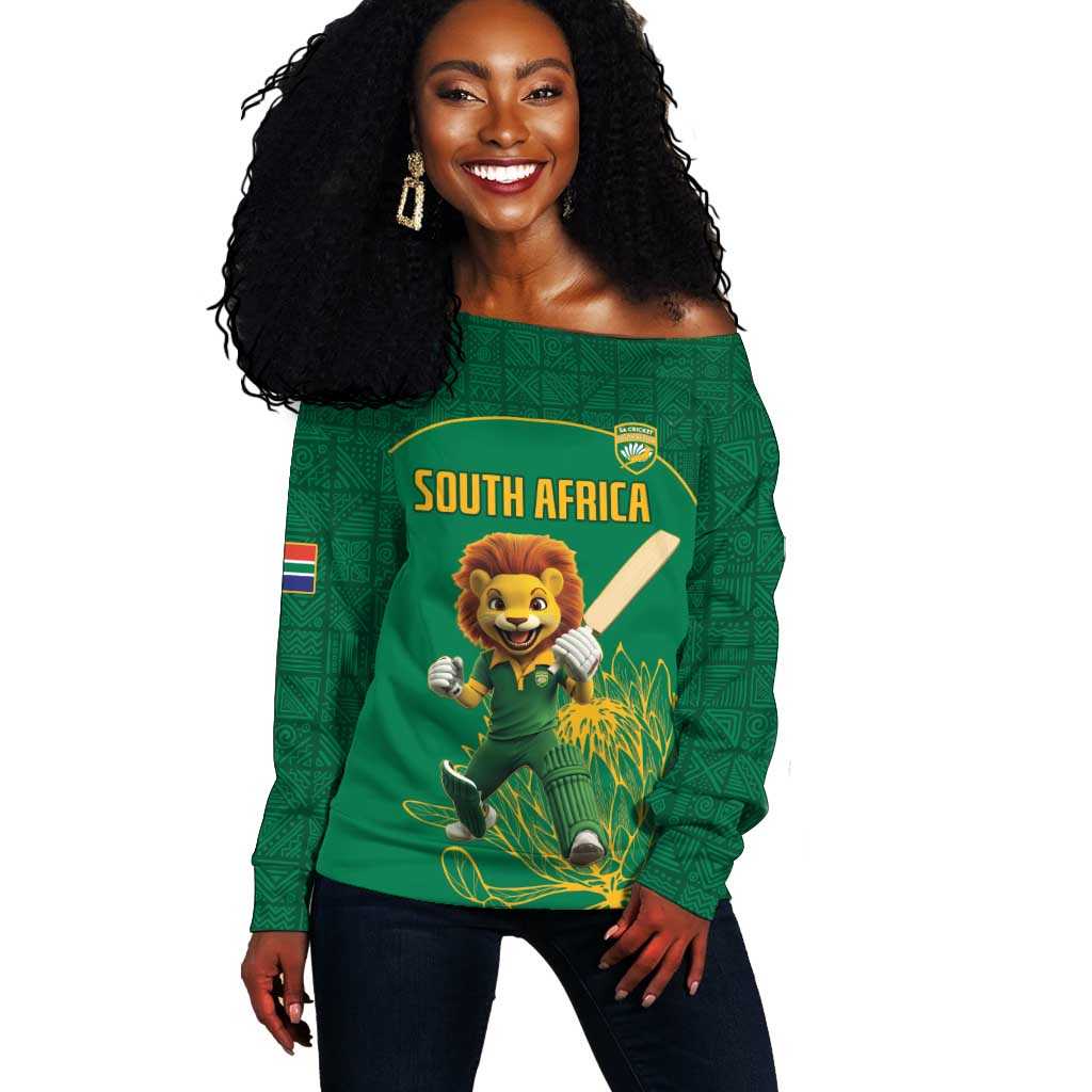 Custom South Africa Off Shoulder Sweater Lion Mascot Proteas Cricket LT15