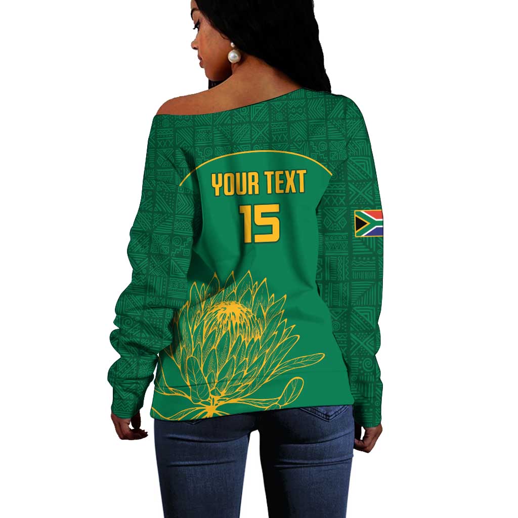 Custom South Africa Off Shoulder Sweater Lion Mascot Proteas Cricket LT15