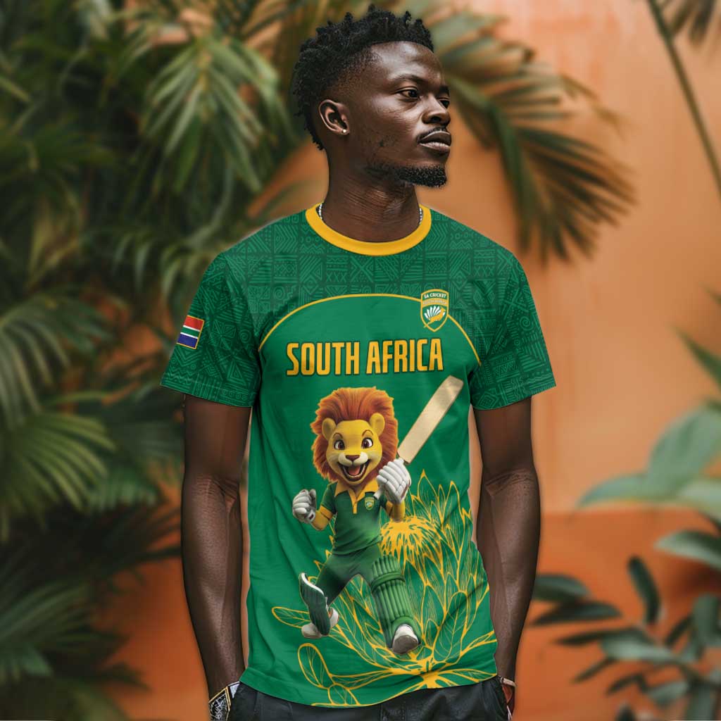 Custom South Africa T shirt Lion Mascot Proteas Cricket LT15