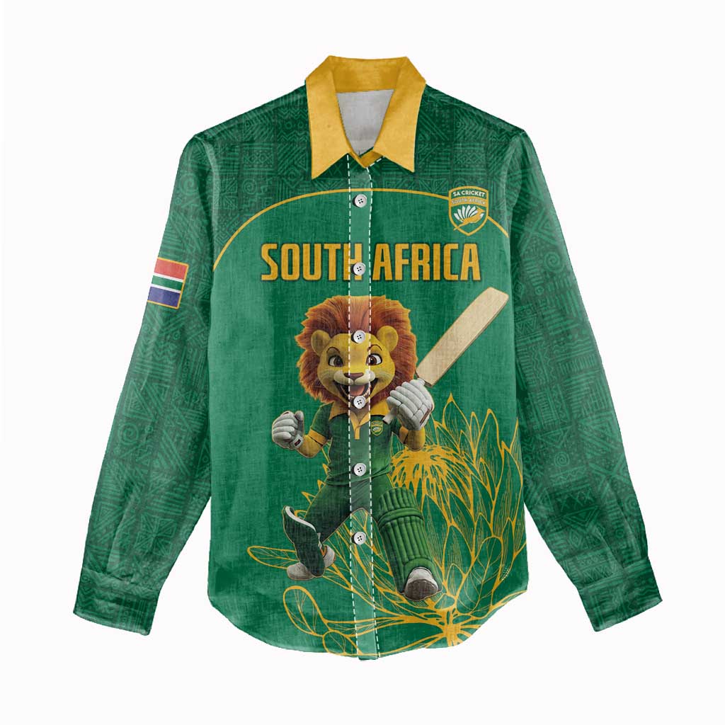Custom South Africa Women Casual Shirt Lion Mascot Proteas Cricket LT15