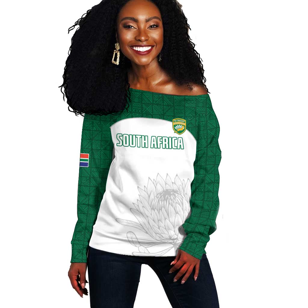 Custom Afro South Africa Cricket Off Shoulder Sweater Go Proteas - African Pattern LT15