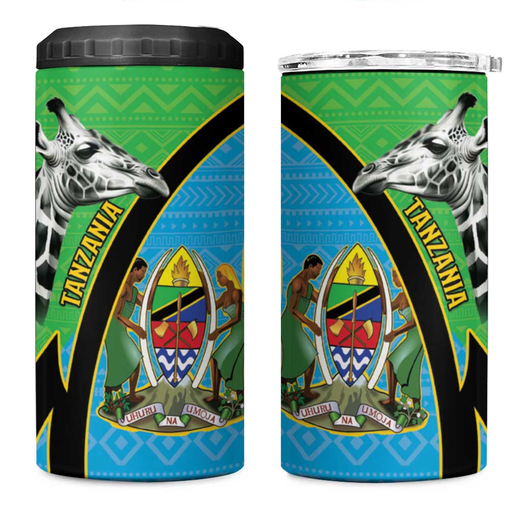 Afro Tanzania Giraffe 4 in 1 Can Cooler Tumbler Coat Of Arms Curve Style LT15