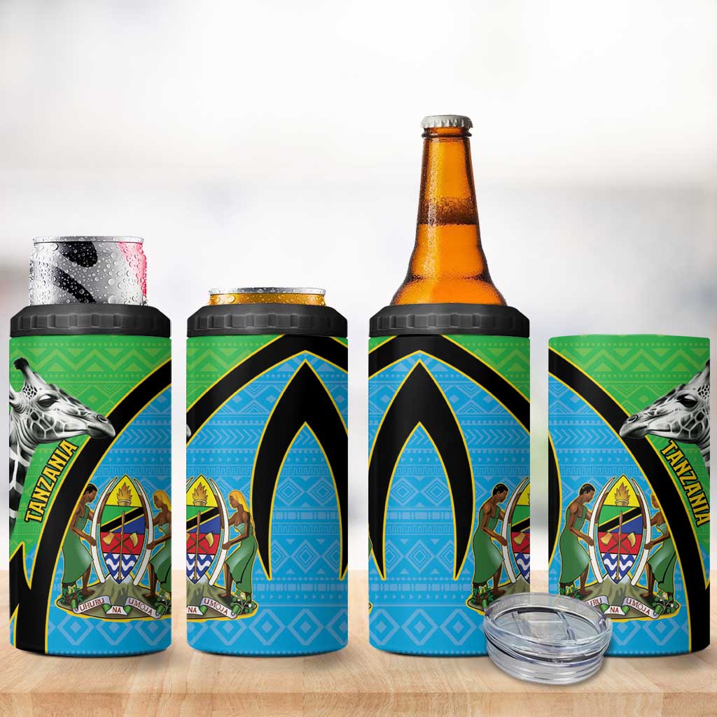 Afro Tanzania Giraffe 4 in 1 Can Cooler Tumbler Coat Of Arms Curve Style LT15