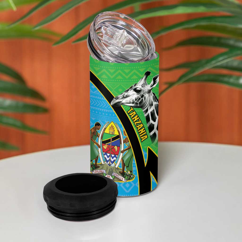 Afro Tanzania Giraffe 4 in 1 Can Cooler Tumbler Coat Of Arms Curve Style LT15