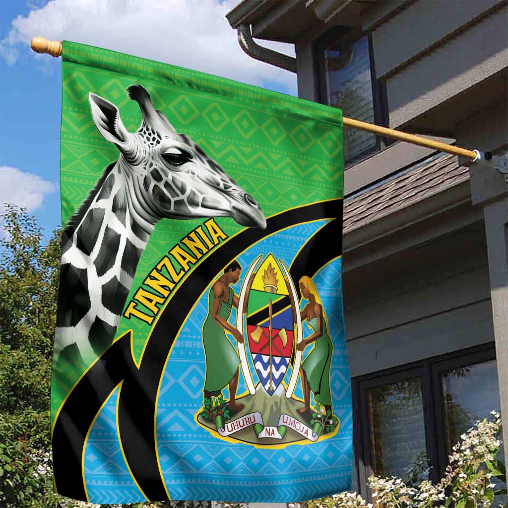Afro Tanzania Giraffe Garden Flag Coat Of Arms Curve Style LT15