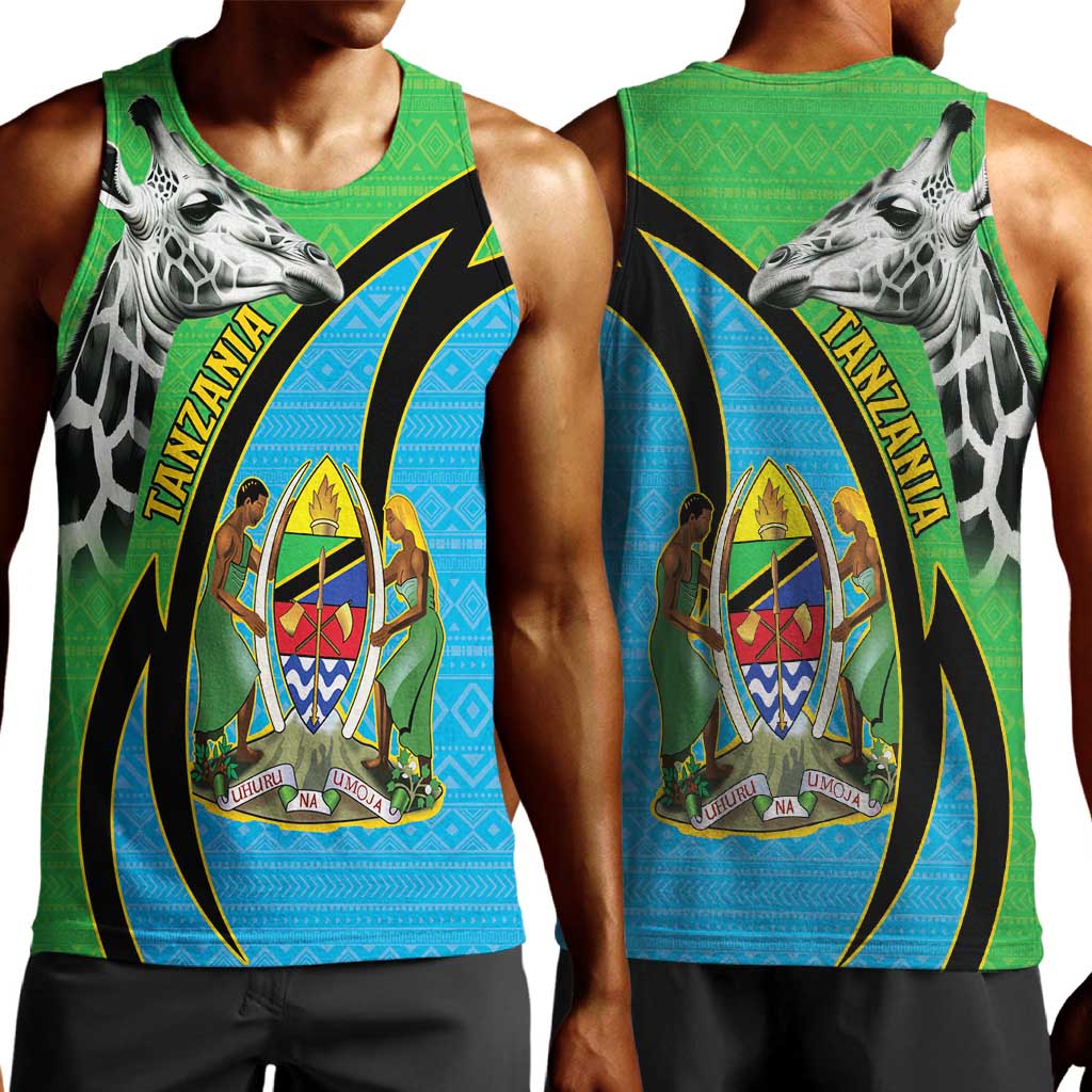 Afro Tanzania Giraffe Men Tank Top Coat Of Arms Curve Style LT15