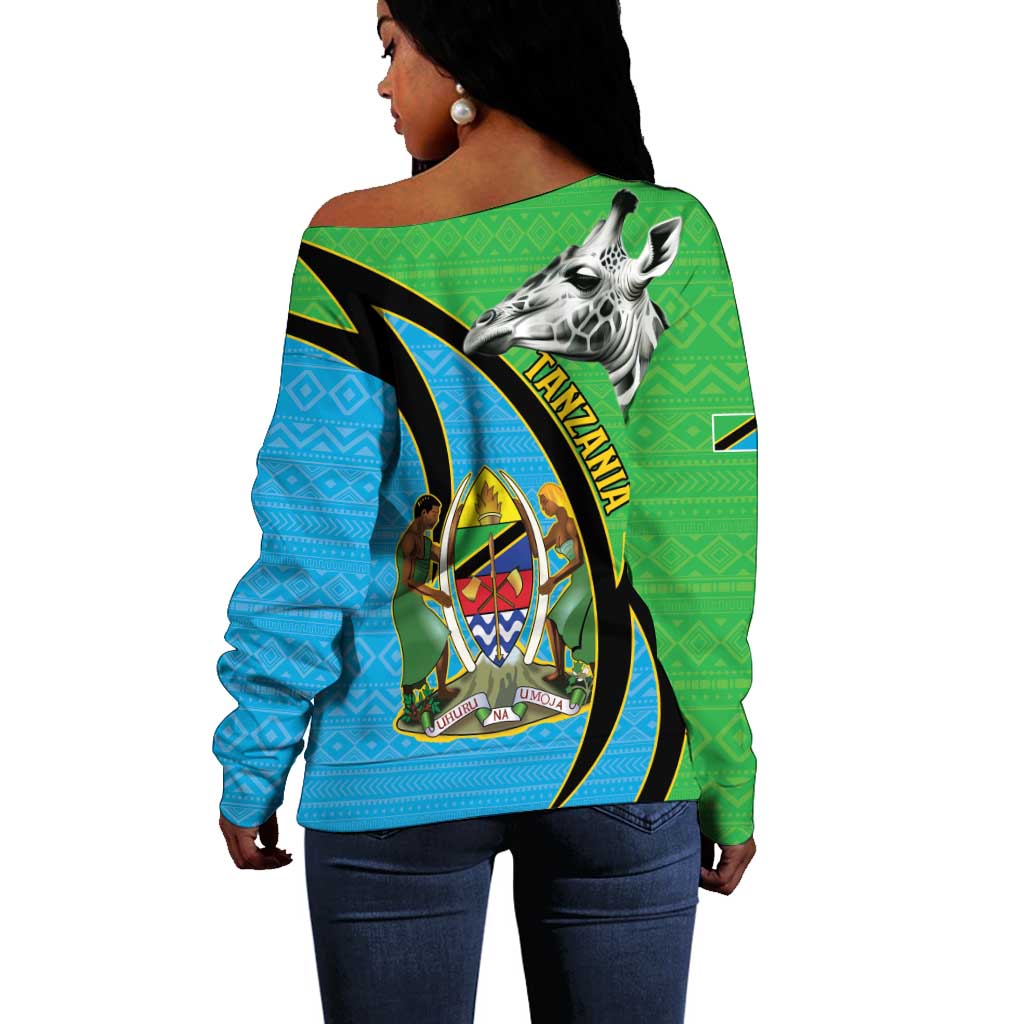 Afro Tanzania Giraffe Off Shoulder Sweater Coat Of Arms Curve Style LT15