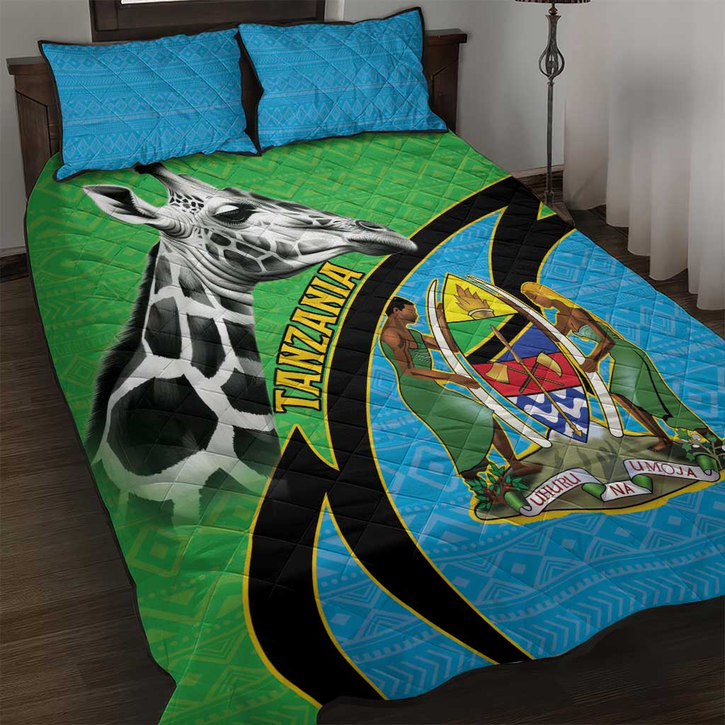 Afro Tanzania Giraffe Quilt Bed Set Coat Of Arms Curve Style LT15