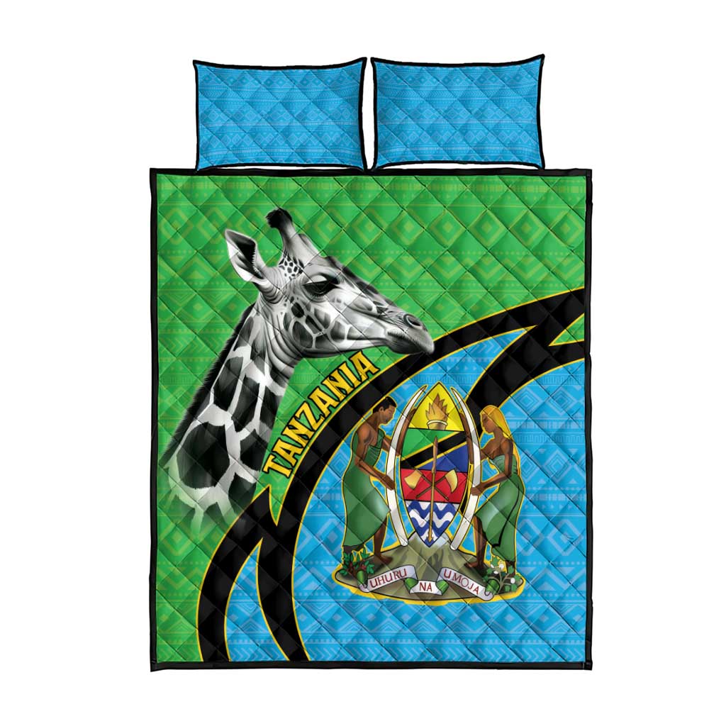 Afro Tanzania Giraffe Quilt Bed Set Coat Of Arms Curve Style LT15