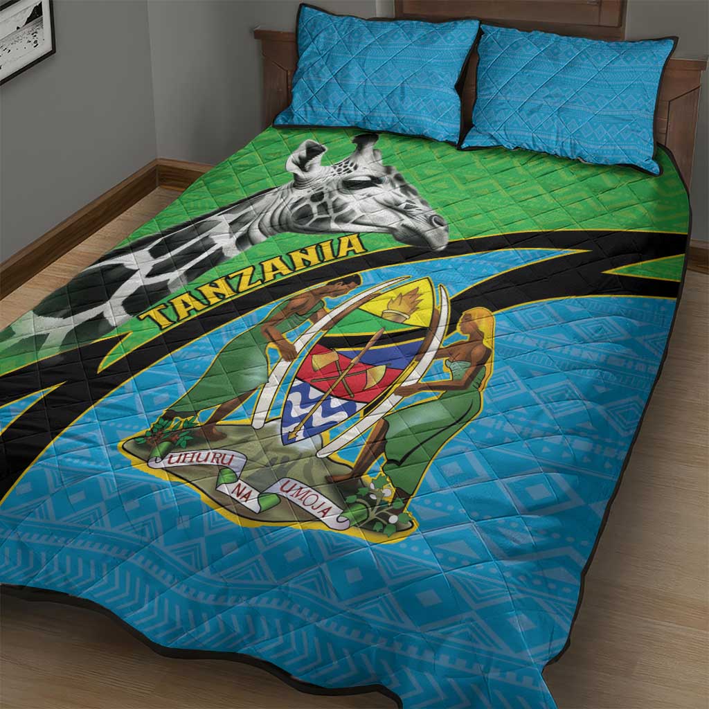Afro Tanzania Giraffe Quilt Bed Set Coat Of Arms Curve Style LT15