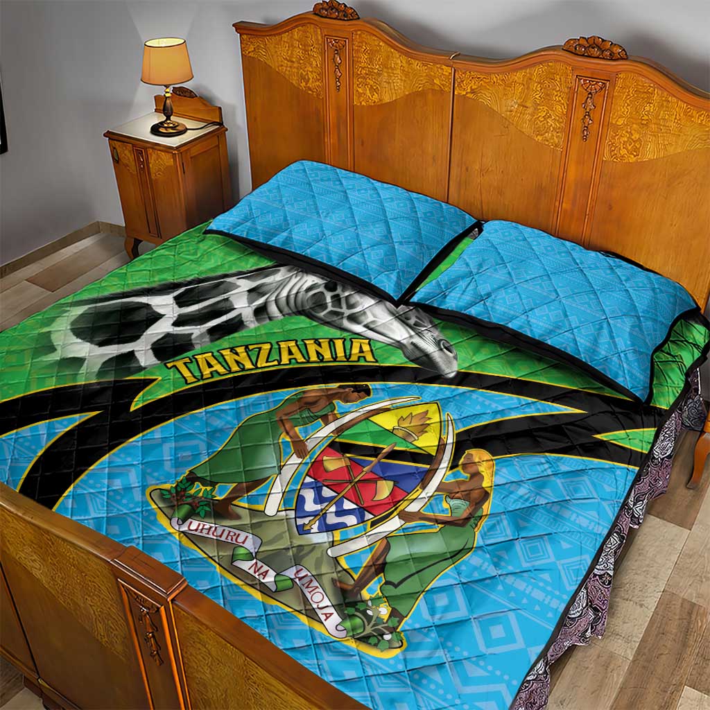 Afro Tanzania Giraffe Quilt Bed Set Coat Of Arms Curve Style LT15