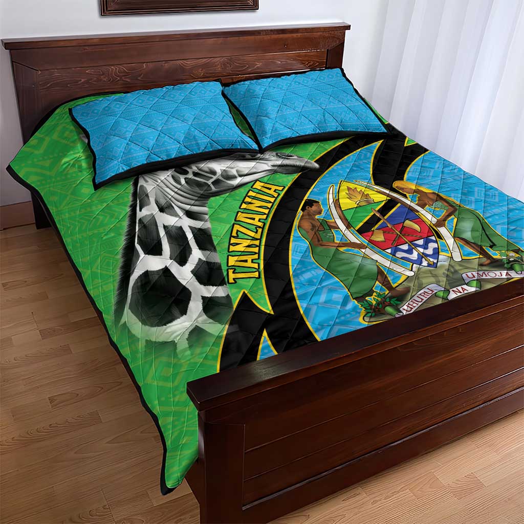 Afro Tanzania Giraffe Quilt Bed Set Coat Of Arms Curve Style LT15