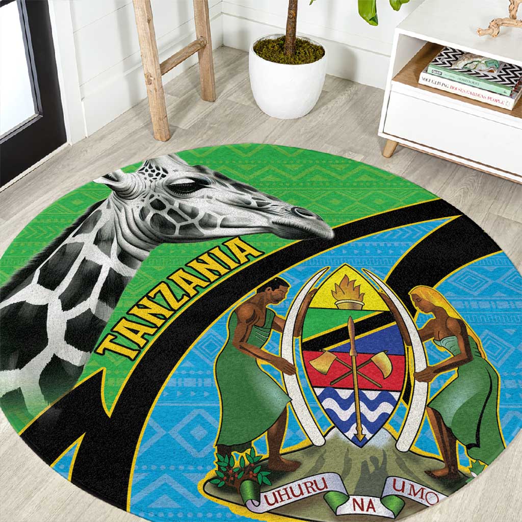 Afro Tanzania Giraffe Round Carpet Coat Of Arms Curve Style LT15