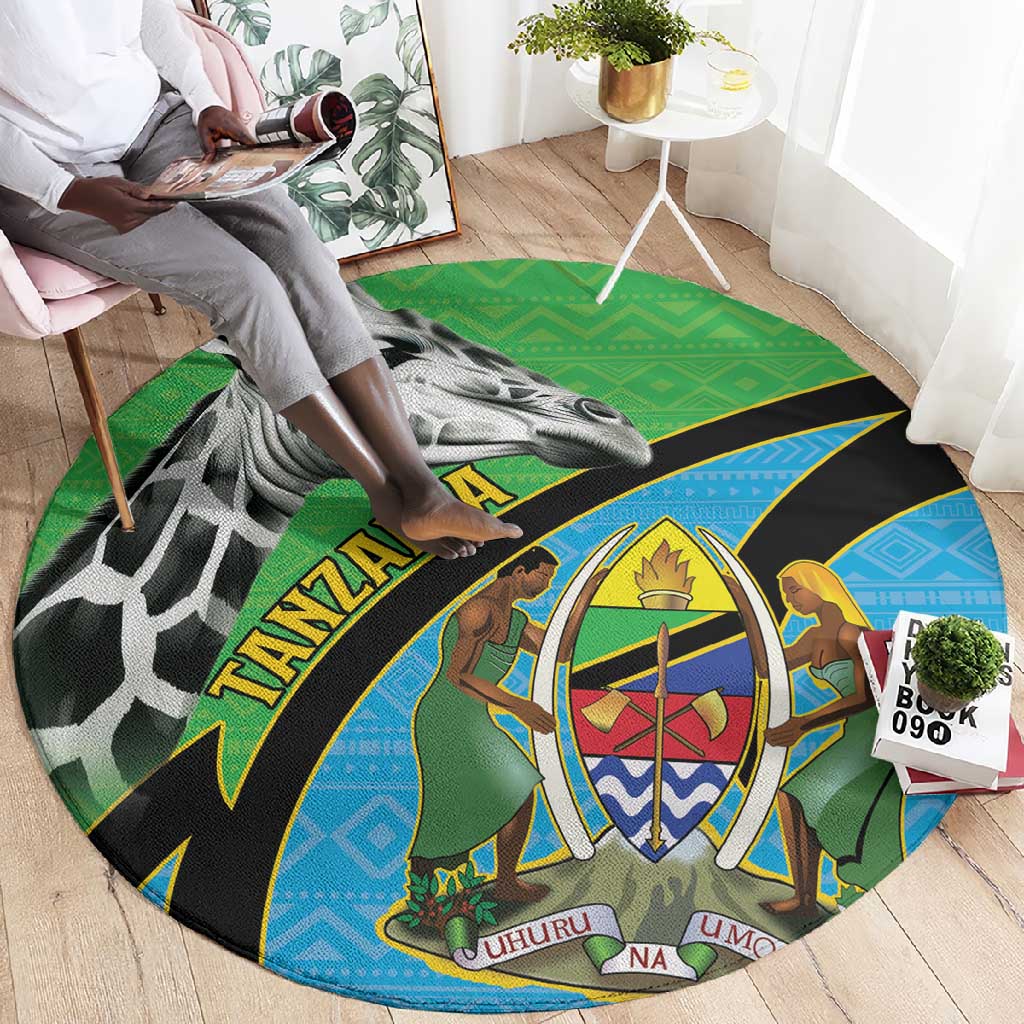 Afro Tanzania Giraffe Round Carpet Coat Of Arms Curve Style LT15