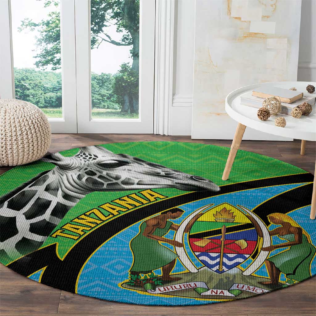 Afro Tanzania Giraffe Round Carpet Coat Of Arms Curve Style LT15