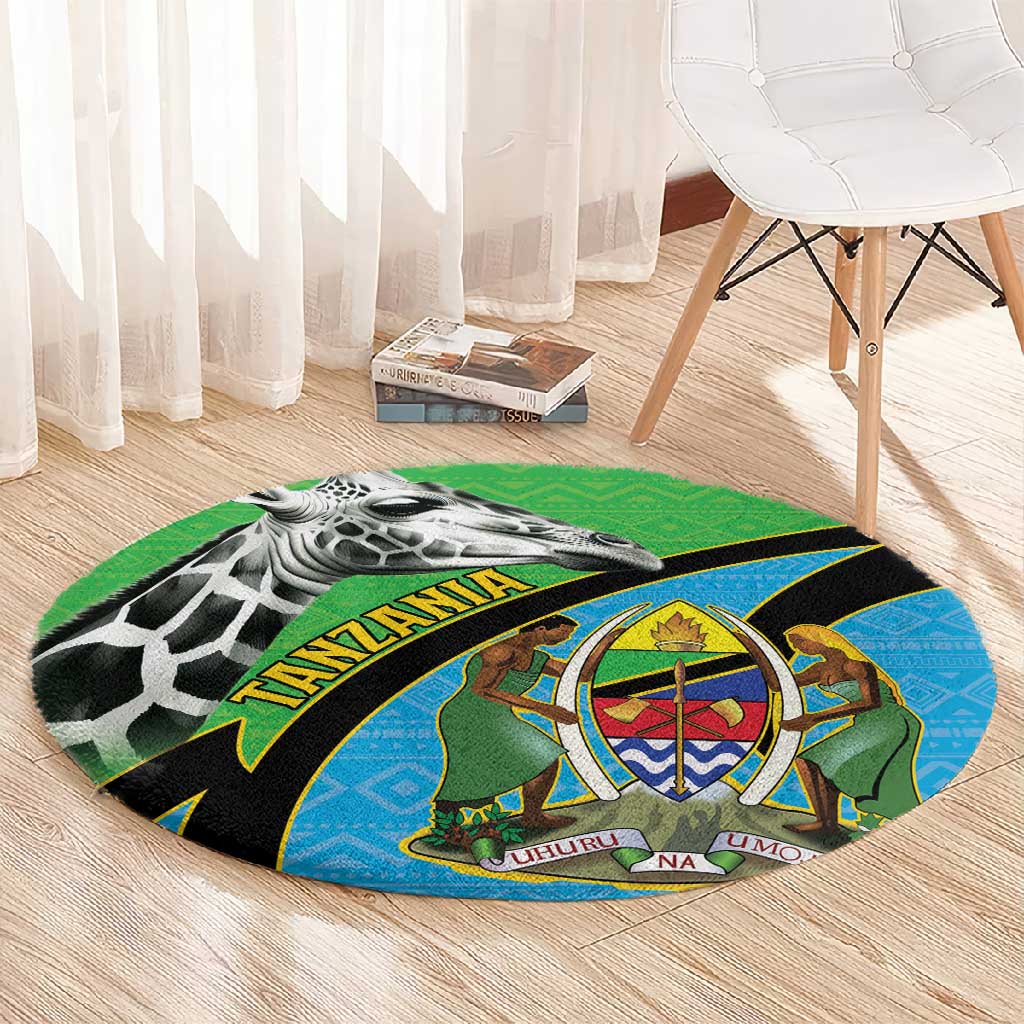 Afro Tanzania Giraffe Round Carpet Coat Of Arms Curve Style LT15