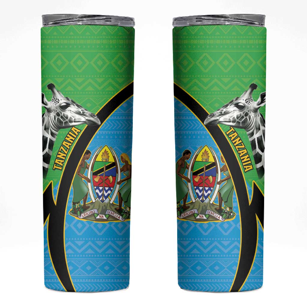 Afro Tanzania Giraffe Skinny Tumbler Coat Of Arms Curve Style LT15