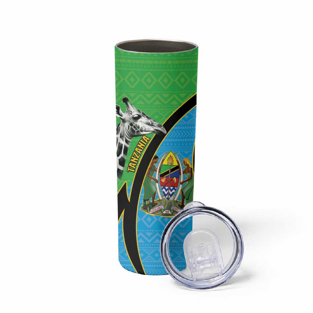 Afro Tanzania Giraffe Skinny Tumbler Coat Of Arms Curve Style LT15