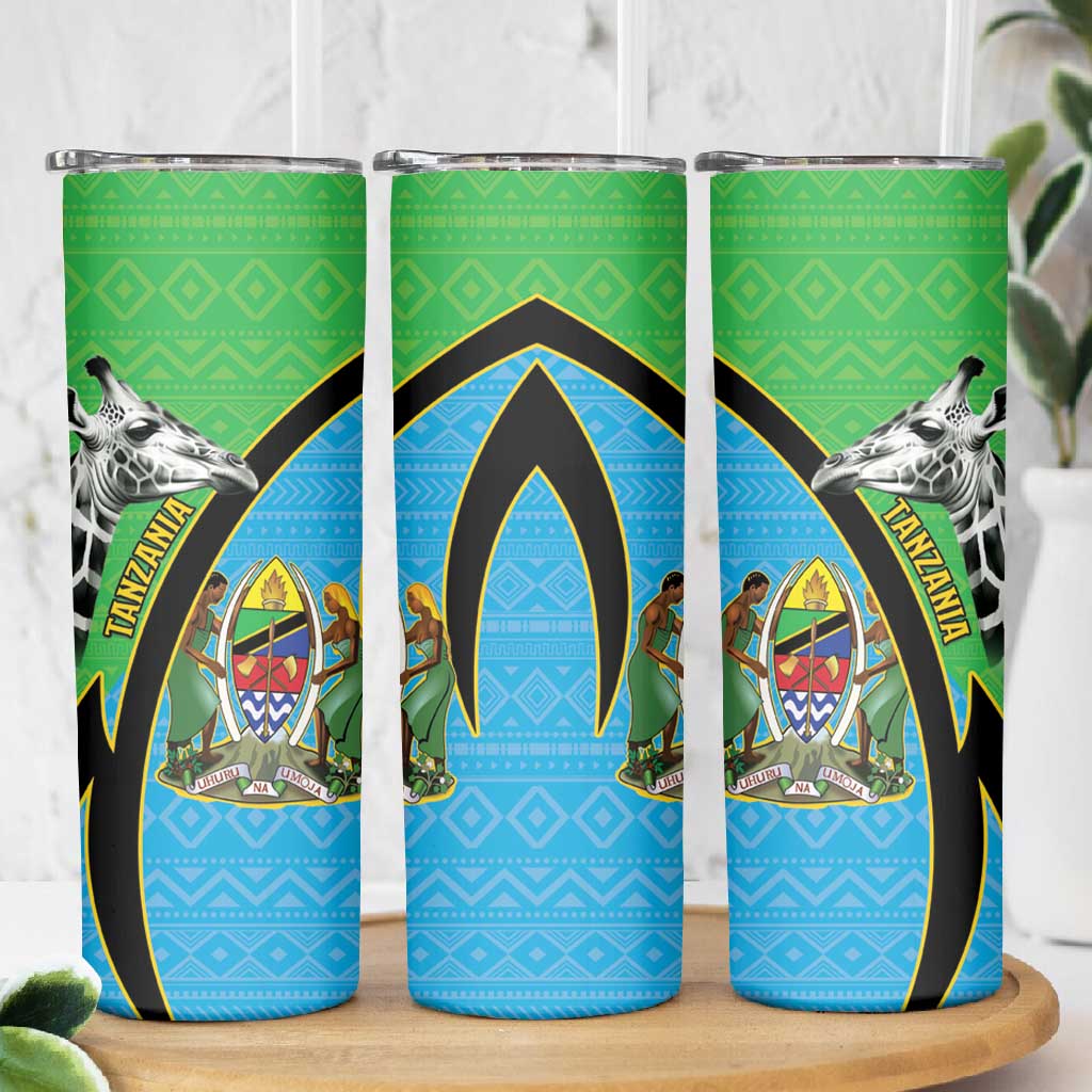 Afro Tanzania Giraffe Skinny Tumbler Coat Of Arms Curve Style LT15
