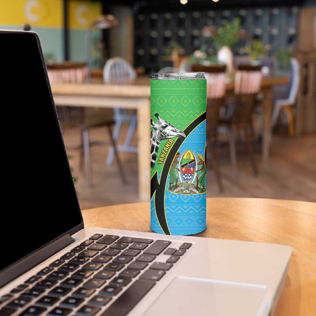Afro Tanzania Giraffe Skinny Tumbler Coat Of Arms Curve Style LT15
