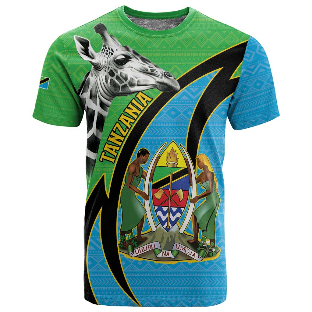 Afro Tanzania Giraffe T shirt Coat Of Arms Curve Style LT15