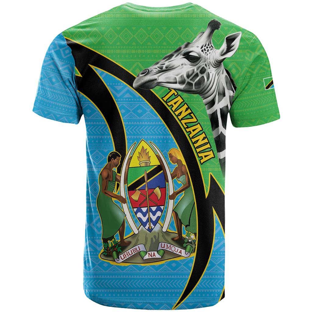 Afro Tanzania Giraffe T shirt Coat Of Arms Curve Style LT15