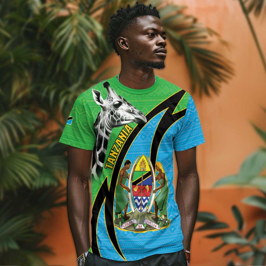 Afro Tanzania Giraffe T shirt Coat Of Arms Curve Style LT15