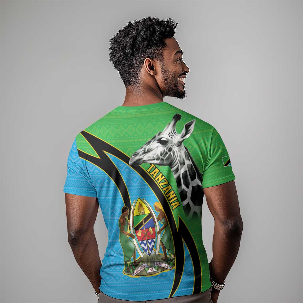 Afro Tanzania Giraffe T shirt Coat Of Arms Curve Style LT15
