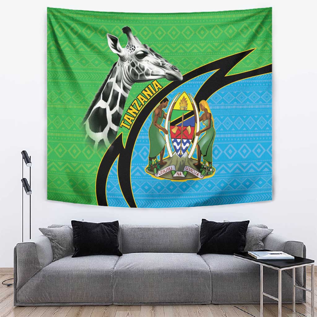 Afro Tanzania Giraffe Tapestry Coat Of Arms Curve Style LT15