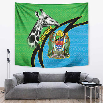 Afro Tanzania Giraffe Tapestry Coat Of Arms Curve Style LT15