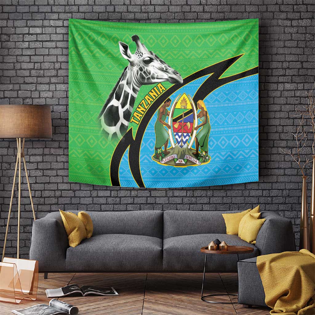 Afro Tanzania Giraffe Tapestry Coat Of Arms Curve Style LT15