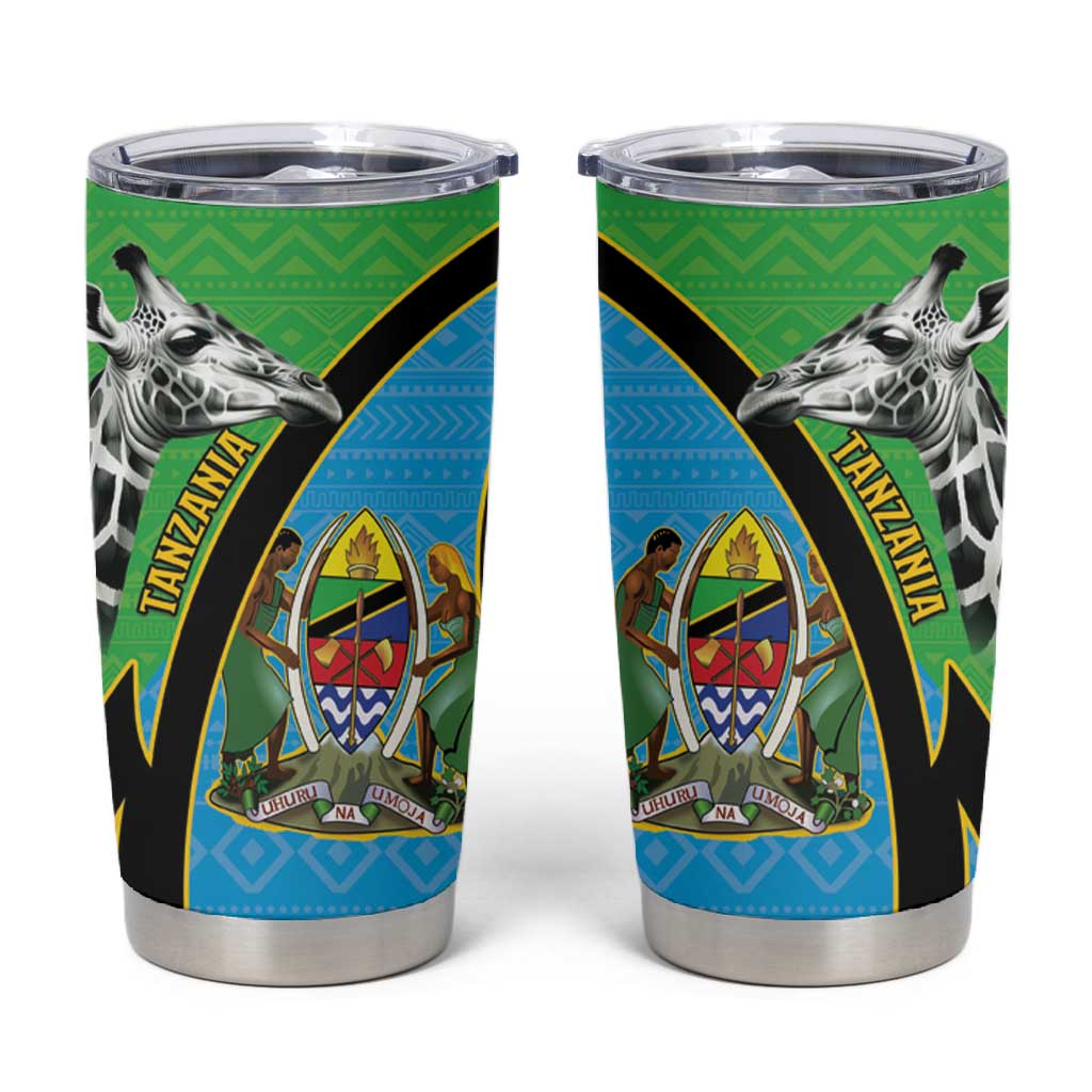 Afro Tanzania Giraffe Tumbler Cup Coat Of Arms Curve Style LT15